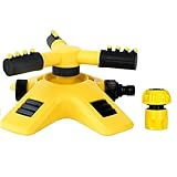 Vtizikl Gartensprinkler für Rasen, Tandem-Grassprinkler, 3 Arme, verstellbar, rotierender Rasensprenger mit 2 Sprühmustern, Adapter und Schlauchaufsatz für Bewässerung (+3/4-Zoll-Anschluss)
