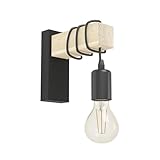 EGLO Wandlampe innen Townshend, Vintage Wandleuchte mit Holzbalken, Retro Wand Lampe aus Holz und Metall in Schwarz, E27, FSC Zertifiziert