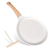 Crepe Pfanne 24cm, Antihaftpfanne Omlettenpfanne Pfannkuchenpfanne, mit Abnehmbarer Griff, Medizinische Steinbeschichtung Antihaftversiegelung, für Allen Herden und Induktionskochern, PFOA Frei, Weiß