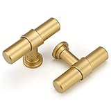 Haliwu 10 Stück goldene Schrankknöpfe, gebürstetes Messing, Schrankknöpfe, Kommoden, Schubladen, Konbs, goldene Züge und Knöpfe, T-Bar-Knauf, Küchenzubehör