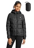 baleaf Damen Winter Fahrradjacke Daunenjacke Warme Steppjacke Winddicht Winterjacke mit Kapuze Gefüttert Pufferjacke Schwarz S