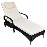 Xichuzi Sonnenliege mit Polster & Rollen Poly Rattan Schwarz, Gartenliege, Liegestuhl, Sonnenstuhl, Sonneninsel Outdoor, Liegen, Gartenmöbel, Bäderliege, Relaxliege - 42475