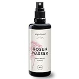 AllgäuQuelle – BIO Rosenwasser, Damaszener Rose Hydrolat | 100% naturreines Pflanzenwasser | Pflege Spray für Gesicht, Haut und Haare | Rosenhydrolat als Gesichtswasser und Rasierwasser, 100ml