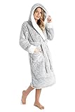 CityComfort Bademantel Damen Flauschig, Fleece Morgenmantel Damen Dressing Gown Women (Zweifarbiges, L)