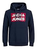 JACK & JONES Herren Jjecorp Logo Sweat Hood Noos Kapuzenpullover, Navy Blazer/Detail:play - Reg, L