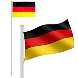 Fiqops Aluminium Fahnenmast Teleskop, Höhe 6,50m, Fahnenstange inkl Deutschlandfahne, Bodenhülse und Seilzug, Hochwertiges Flaggenmast Flagge, Mast mit Abschlusskappe, Sportereignisse, Garten