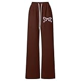 Generisch Mädchen-Jogginghose mit Schleife Kordelzug, lockere Passform, leicht, gerades Bein, sportlich, lässig, für Spiel Alltag (Brown, 160)