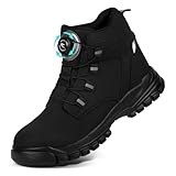 AOOSU Sicherheitsschuhe Herren Damen, Wasserdicht Stahlkappe Arbeitsschuhe mit Drehknopf, Schnittschutzstiefel, rutschfeste Leicht Knöchelhoch Leder Sicherheitsschuhe Größe 44