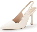 Ankis Slingback Kitten Heels für Damen, 9,9 cm, geschlossen, spitzer Zehenbereich, High Heel, Hochzeit, Party, Kleid, Schuhe, Damen-Pumps, Cremeweißes Polyurethan, 42 EU