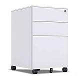 Abschließbarer Aktenschrank aus Metall mit 3 Schubladen, Weiß/Schwarz, Untertischaufbewahrung, Druckerständer für Zuhause, Büro, stabiler Eisenkommode – 39 x 45 x 60 cm