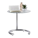 Relaxdays Kaffeetisch höhenverstellbar bis 70 cm, runder Wohnzimmertisch, verchromter Stahl, Glasplatte 46 cm Ø, Silber