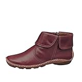 Fashion Up Toe Flache Runde Stiefel Vintage Falten Damen Reißverschluss Winter Damenstiefel Stiefel Damen 39, wein, 39.5 EU