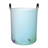 Zusammenklappbarer Wäschekorb, violett, Blume, weiß, Gänseblümchen-Druck, lustiger Wäschekorb mit Griffen, niedlicher Aufbewahrungskorb für Kinderspielzeug, rund, schmutzige Kleidung, Korb für