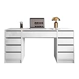 Lookway Schreibtisch MADA Double mit Schubladen – Modern, Eleganter Kosmetiktisch in Kaschmir oder Weiß Hochglanz (Weiß/Weiß Hochglanz)