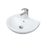 Waschbecken Heide Weiß Keramik mit Hahnloch & Überlauf – zeitlos elegantes Wandwaschbecken für Bad & Gäste-WC