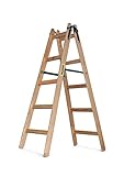 DRABEST - Holzleiter - für Malerarbeiten - 2X 5 Sprossen - m lang - bis 150 kg - Arbeitshöhe 1,53m 3 m - Klappbar - Tritt-, Bock-, Stehleiter - Beidseitig Begehbar, Imprägniert - mit Eimerhaken