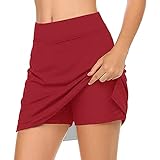 Rock Damen Casual Solid Tennisrock Yoga Sport Rock Shorts Rock (Red, XL)