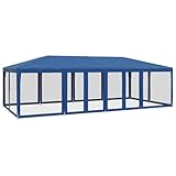 vidaXL Partyzelt, Pavillon mit 12 Mesh-Seitenteilen, Gartenpavillon für Party Hochzeit, Festzelt Gartenzelt Eisengestell Wasserfest UV-beständig, Blau 8x4m HDPE