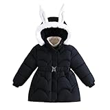 Generisch Wintermantel Mädchen Puffermantel mit Hasenohren Winterjacke Warme Kinder Jacke mit Kapuze Outerwear Mittellang Mantel Winddicht Übergangsjacke Einfarbig Daunenjacke 120-150