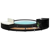 Einfassung, Xichuzi Umrandung, Poolumrandung, Pool Verkleidung, Outdoor, Pool Aussenverkleidung, Schwarz Poly Rattan und Massivholz Akazie