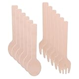 FOMIYES Dessertlöffel Geschirr Dessert Probiergabeln Löffel Dessertgabel Mini Eislöffel Besteck Dessertlöffel Kuchenbesteck Kuchengabeln Und Löffel Flache Holz