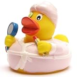 Duckshop Badeente Wellness I Quietscheente Kosmetik I Beauty Ente - L: 7,5 cm - inkl.Gummienten-Schlüsselanhänger im Set I Geschenk Weihnachten I Geschenk Frauen