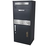 Bl4ckPrint® Briefkasten mit Paketfach personalisiert | XXL Paketbox für draußen groß | Paketbriefkasten in Anthrazit Postkasten Witterungsbeständig Rostfrei | Standbriefkasten für Pakete Wetterfest