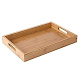 anshuke Bambus Serviertablett mit Griffen, Holz Tablett Küchentablett Servierplatte Frühstückstablett für Frühstück, Tee, Couchtisch, Küchen Deko Bett (35 x 22 x 4 cm)