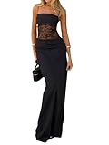 SweatyRocks Maxikleid Damen Elegant Spitzenkleid Bodycon Kleid Mit Spitze Partykleid Cocktailkleid Langes Trägerkleid Figurbetontes Kleid Party Outfit Schwarz XS