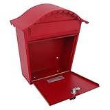 SHINEOFI Abschließbarer Wandbriefkasten aus Metall Vintage Design 36,8 X 35,8 X 13,5cm Rot Wetterfest mit Schlüsselschloss für Außenbereich