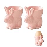 Eierbecher Ostern, 2 Stück Osternhase Eierbecher Porzellan, Ostern Eierbecher Kinder, Osterdeko Kaninchen Eierbecher Keramik, Osternhase Eierhalter Lustig für Ostern Tischdeko (Rosa)