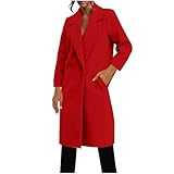 KDEIHT Wintermantel Damen Langer Wollmantel Warmer Übergangsjacke Winter Jacke Einfarbig Revers Wintermantel Warme Wollmantel Umlegekragen Wolljacke Teenager Mädchen Windbreaker Trenchcoat