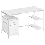 VASAGLE Computertisch, Bürotisch, Schreibtisch, mit 3 Ablagen, 2 Schubladen, 140 x 60 x 76 cm, fürs Büro, Wohnzimmer, moderner Stil, ahornweiß-wolkenweiß LWD104WF01