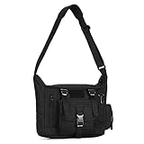 HUNTVP Taktisch Schultertasche Militär Crossbody Bag Sling Tasche Wasserabweisend Umhängetasche Messengerbag Aktentasche mit Verstellbar Schultergurt Outdoor, Schwarz
