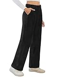 Desol Hosen Damen Elegant Warme Hose Stoffhose Imitations-Cordhose Weite Herbst Winterhose mit Taschen High Waist Gefütterte Hose Damen Schwarz L
