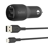 Belkin USB-Kfz-Ladegerät mit 2 Ports, 24 W, Lightning-Kabel (Boost Charge Kfz-Ladegerät, USB-Auto-Ladegerät) iPhone 14/14 Plus, Pro, Pro Max, 13, 12, 11 und ältere Modelle, iPad, AirPods Kfz-Ladegerät