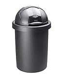 Rotho Roll Bob runder Mülleimer 30l mit Deckel, Kunststoff (PP) BPA-frei, schwarz, 30l (35.5 x 35.5 x 59.5 cm)
