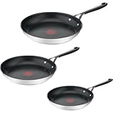 Tefal Jamie Oliver Kitchen Essentials Pfannenset, Bratpfannen, Induktion, Edelstah, Silikongriff (20/24/28 cm)