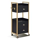 M MCombo Friseurwagen mit Rollen & 3 Schubladen, Rollwagen Servierwagen, Salon Trolley mit 2 Ablagen & Föhnhalter, Moderner Arbeitswagen für Bad Wohnzimmer, 30x40x95cm, 0022 (Schwarz-Gold)