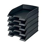 Leitz Briefkorb Standard A4, 5er Pack, Briefablage in Premium-Qualität, Stapelbare Ablagefächer als Schreibtisch-Organizer, Kombinierbar mit Plus-Serie, Schwarz, 52270095