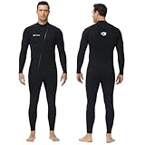 Owntop Herren Neoprenanzug 3/2mm - Vorderer Reißverschluss Voll Tauchanzüge, Stretch Pro Neopren-Nassanzug Thermische Volle Länge Tauchhaut zum Surfen Schnorcheln, Herren Schwarz L