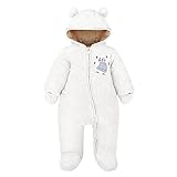 Vine Baby Schneeanzüge Winter Overall mit Kapuze Fleece Strampler Footed Spielanzug Mädchen Jungen Jumpsuit, Weiß, 0-3 Monate
