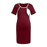 Kleid für Damen, kurzes Stillnachthemd, Schwangerschaftsärmel, Babykleid, Umstandskleid, Umstandsmantel für Damen, rot, S