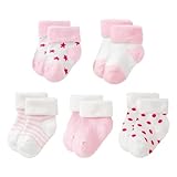 KSBBHDS 5 Paar Babysocken, Neugeborenensocken Für 0–6 Monate, Mittlere Waden-Babysocken, Verdickte Thermosocken, Deodorant Und Antibakterielle Kindersocken, Warme Socken Für Baby-Mädchen (Rosa)