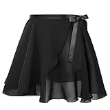 DiULi Ballett Rock Damen, Ballett Wickelrock Röcke Ballerina, Tanzrock Verstellbarer Taille Atmungsaktiv Ballettrock für Mädchen und Damen, XL, Schwarz