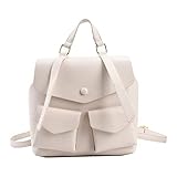 DSHDSGS Hochwertiger Pu-Leder-Rucksack, weibliche Mode, Schultasche, Damen, kleiner Rucksack, einfarbig, Student, Reisetasche(White)