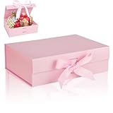 Geschenkkarton, Geschenkbox mit Schleife, Magnetische Geschenkkarton mit Deckel, Wiederverwendbare Geschenk Verpackungsbox, Rechteck Geschenkbox für Geburtstag, Weihnachten, Valentinstag (Rosa)