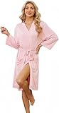 LYCY Bademantel Damen leicht kurz Morgenmantel weich Spitze Hausmantel Loungewear 3/4 Ärmel (Hellrosa, M)