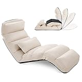 COSTWAY Relaxliege klappbar, Bodenstuhl mit Verstellbarer Rückenlehne, Bodenliege mit Schlaffunktion, Bodensofa, Bodensessel für Gaming, Schlafen, Lesen, Beige