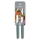 Victorinox Swiss Modern, Steak & Pizzamesser, Set 2-teilig, 12cm, Extra Scharfer Wellenschliff, Spülmaschinenfest, Sage